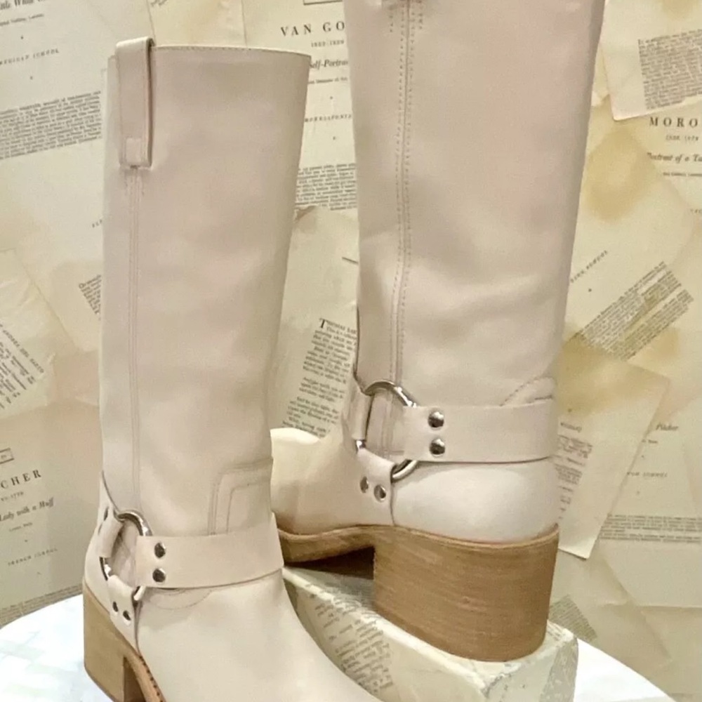 Free People Jeffrey Campbell Kira Reflection Boot Harness Ivory Nubuck Leather - Picture 2 of 10